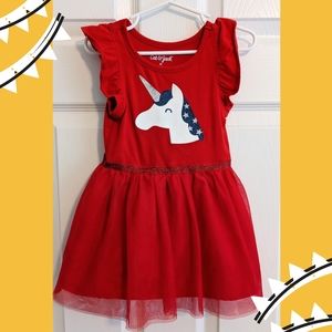 Cat & Jack Red Patriotic Unicorn Dress with Tutu Skirt Size 2T